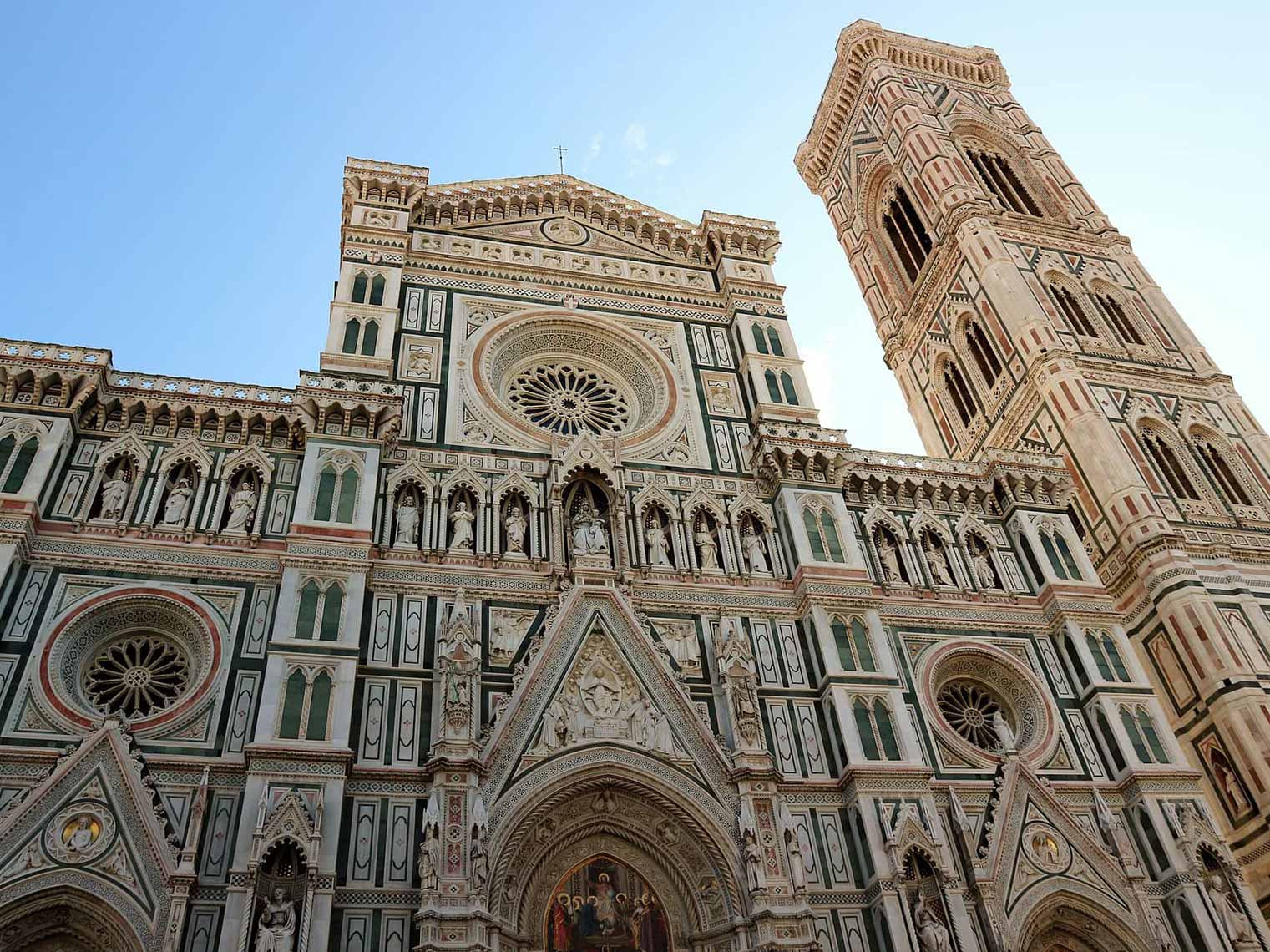 The famous Duomo in Florence, known as the Cathedral of Santa Maria del Fiore with intricate design.