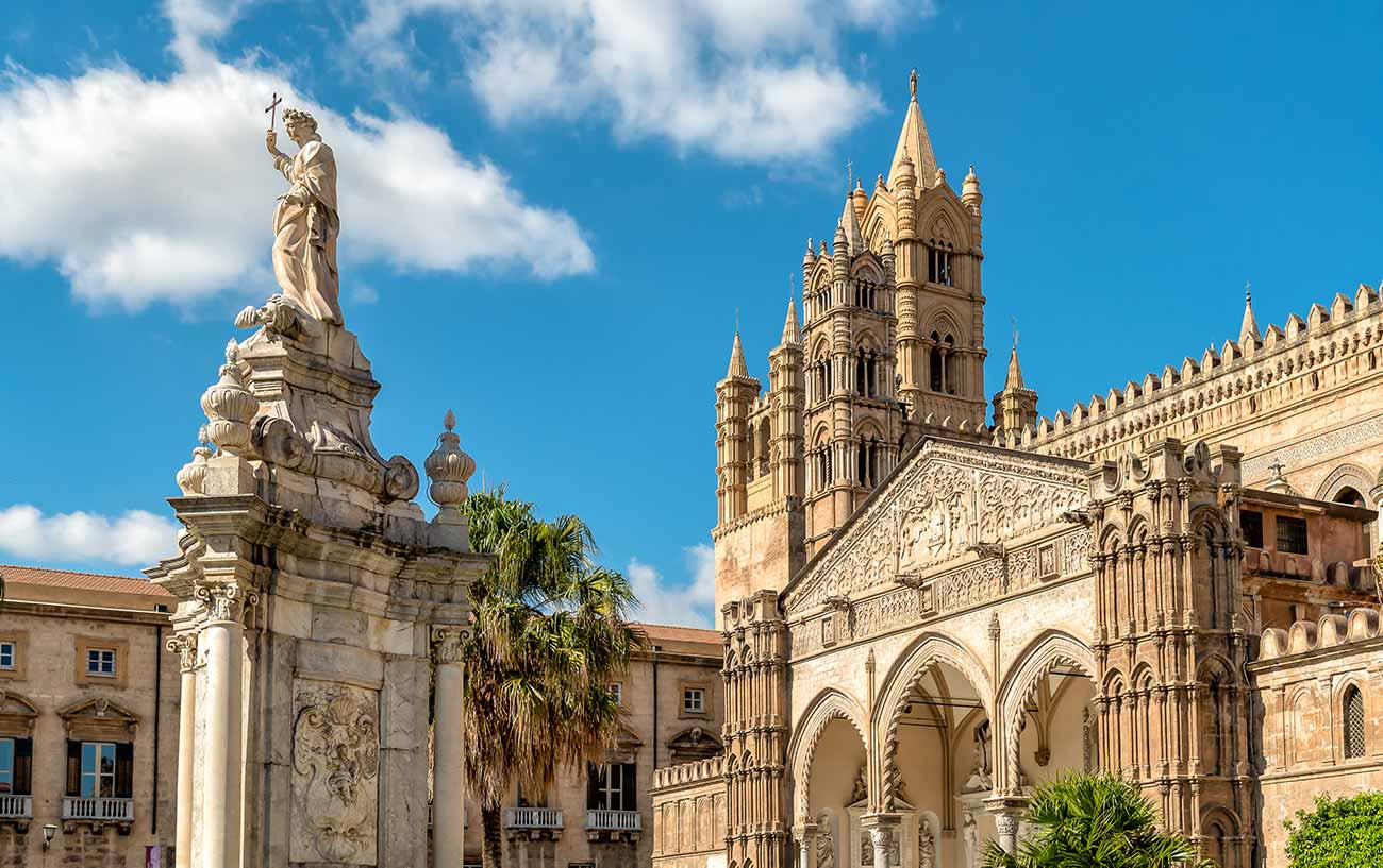 Palermo Cathedral with Santa Rosalia statue, Sicily.