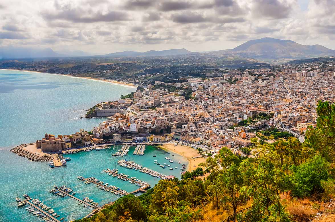 Trapani town and harbor in Sicily