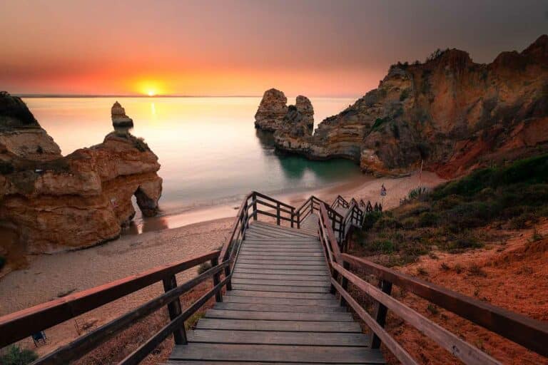 Coves and cliffs at Ponta da Piedade the most famous spot of Algarve region, in Portugal
